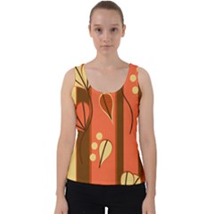 Amber Yellow Stripes Leaves Floral Velvet Tank Top by Pakrebo