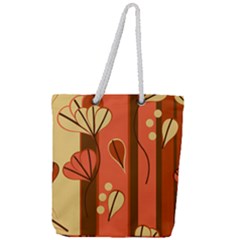 Amber Yellow Stripes Leaves Floral Full Print Rope Handle Tote (large) by Pakrebo