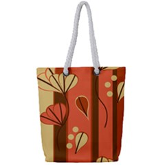 Amber Yellow Stripes Leaves Floral Full Print Rope Handle Tote (small) by Pakrebo