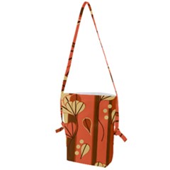 Amber Yellow Stripes Leaves Floral Folding Shoulder Bag by Pakrebo