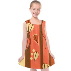 Amber Yellow Stripes Leaves Floral Kids  Cross Back Dress by Pakrebo