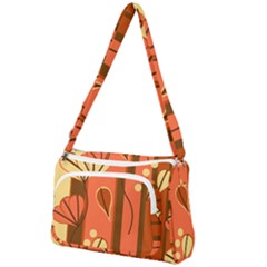 Amber Yellow Stripes Leaves Floral Front Pocket Crossbody Bag