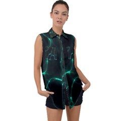 Green Pattern Background Abstract Sleeveless Chiffon Button Shirt