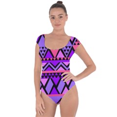 Seamless Purple Pink Pattern Short Sleeve Leotard  by Pakrebo