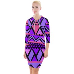 Seamless Purple Pink Pattern Quarter Sleeve Hood Bodycon Dress