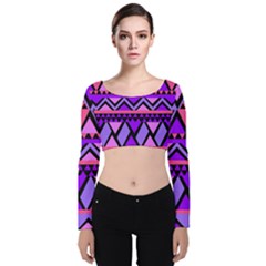 Seamless Purple Pink Pattern Velvet Long Sleeve Crop Top by Pakrebo