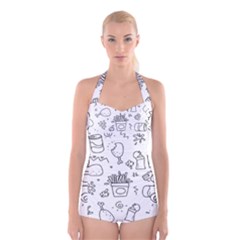 Set Chalk Out Scribble Collection Boyleg Halter Swimsuit  by Pakrebo