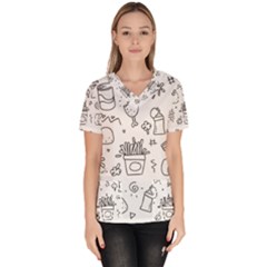 Set Chalk Out Scribble Collection Women s V-neck Scrub Top by Pakrebo