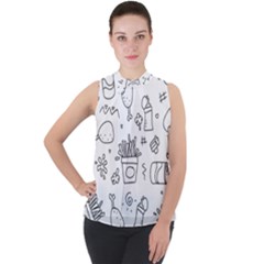 Set Chalk Out Scribble Collection Mock Neck Chiffon Sleeveless Top