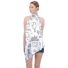 Set Chalk Out Scribble Collection Halter Asymmetric Satin Top