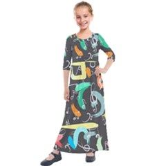 Repetition Seamless Child Sketch Kids  Quarter Sleeve Maxi Dress by Pakrebo