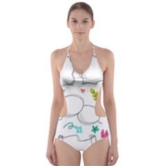 Set Chalk Out Chitchat Scribble Cut-out One Piece Swimsuit by Pakrebo