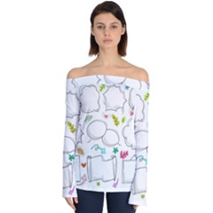 Set Chalk Out Chitchat Scribble Off Shoulder Long Sleeve Top by Pakrebo