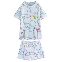 Set Chalk Out Chitchat Scribble Kids  Swim Tee And Shorts Set by Pakrebo