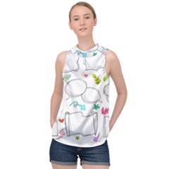 Set Chalk Out Chitchat Scribble High Neck Satin Top