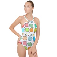 Set Collection Balloon Image High Neck One Piece Swimsuit by Pakrebo