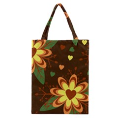 Floral Hearts Brown Green Retro Classic Tote Bag by Pakrebo