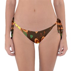 Floral Hearts Brown Green Retro Reversible Bikini Bottom