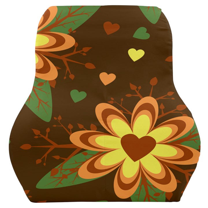 Floral Hearts Brown Green Retro Car Seat Back Cushion 