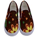 Floral Hearts Brown Green Retro Kids  Canvas Slip Ons View1