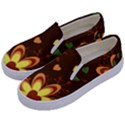 Floral Hearts Brown Green Retro Kids  Canvas Slip Ons View2