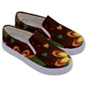 Floral Hearts Brown Green Retro Kids  Canvas Slip Ons View3