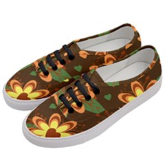 Floral Hearts Brown Green Retro Women s Classic Low Top Sneakers