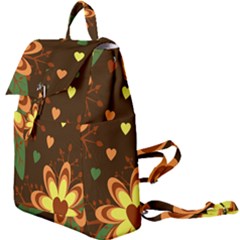 Floral Hearts Brown Green Retro Buckle Everyday Backpack by Pakrebo