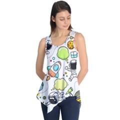 Sketch Cartoon Space Set Sleeveless Tunic by Pakrebo