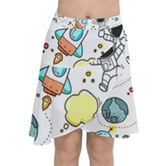 Sketch Cartoon Space Set Chiffon Wrap Front Skirt by Pakrebo