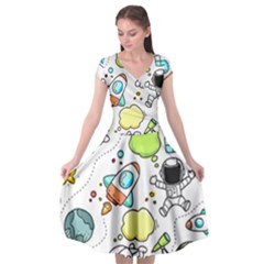 Sketch Cartoon Space Set Cap Sleeve Wrap Front Dress by Pakrebo