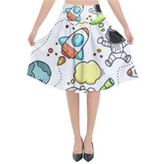 Sketch Cartoon Space Set Flared Midi Skirt by Pakrebo