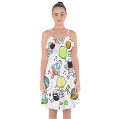 Sketch Cartoon Space Set Ruffle Detail Chiffon Dress by Pakrebo