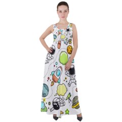 Sketch Cartoon Space Set Empire Waist Velour Maxi Dress