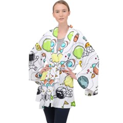 Sketch Cartoon Space Set Velvet Kimono Robe