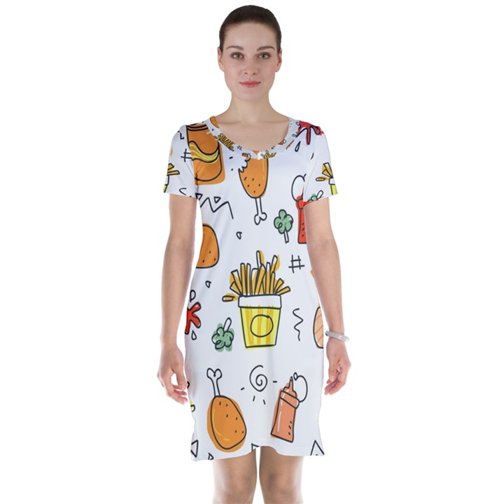 Cute Sketch Set Child Fun Funny Short Sleeve Nightdress