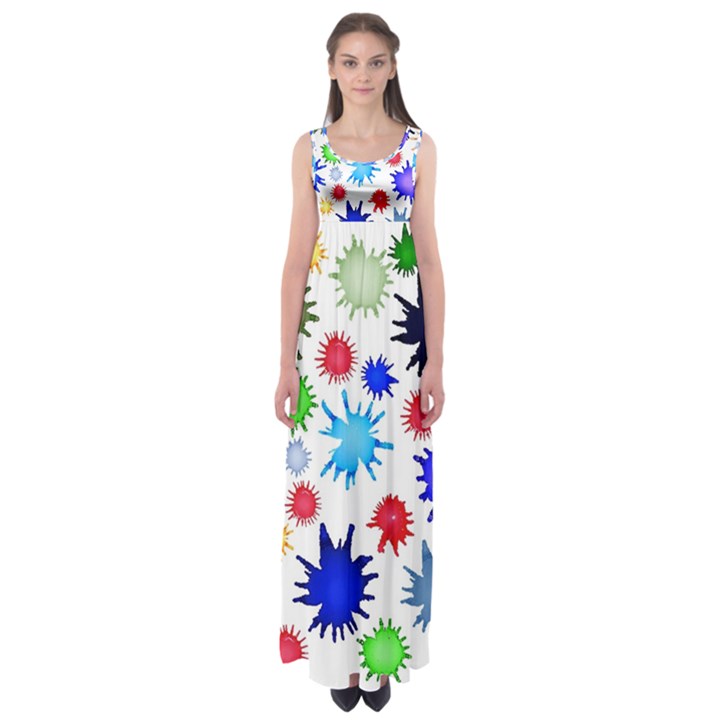 Inks Drops Black Colorful Paint Empire Waist Maxi Dress