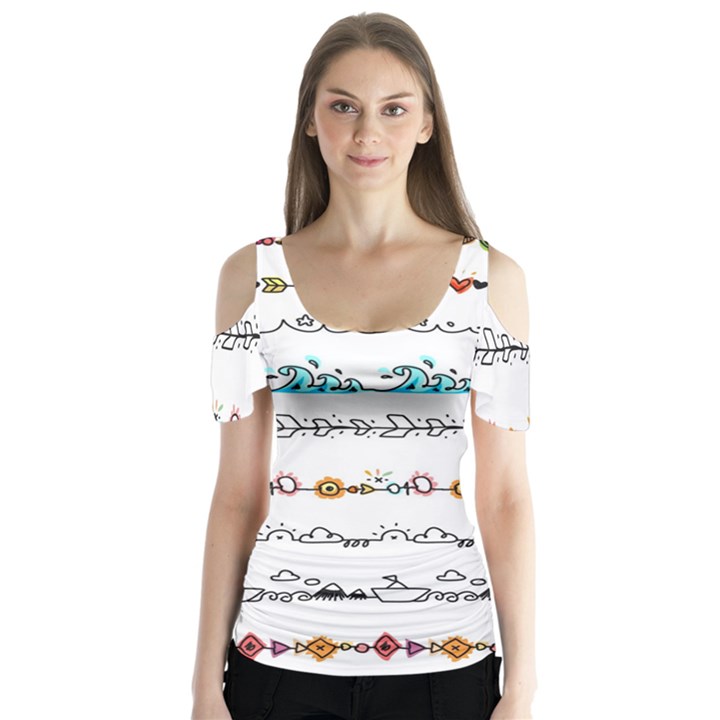 Decoration Element Style Pattern Butterfly Sleeve Cutout Tee 