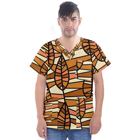 Autumn Leaf Mosaic Seamless Men s V-neck Scrub Top by Pakrebo