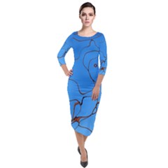 Pattern Background Abstract Quarter Sleeve Midi Velour Bodycon Dress