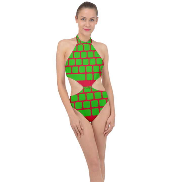 Keyboard Keys Computer Input Pc Halter Side Cut Swimsuit