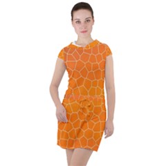 Orange Mosaic Structure Background Drawstring Hooded Dress