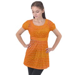 Orange Mosaic Structure Background Puff Sleeve Tunic Top