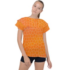 Orange Mosaic Structure Background Ruffle Collar Chiffon Blouse