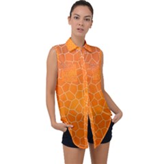 Orange Mosaic Structure Background Sleeveless Chiffon Button Shirt