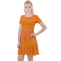 Orange Mosaic Structure Background Cap Sleeve Velour Dress 