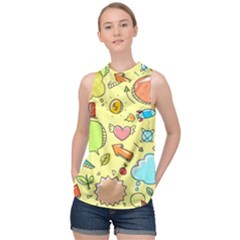 Cute Sketch Child Graphic Funny High Neck Satin Top