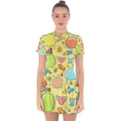 Cute Sketch Child Graphic Funny Drop Hem Mini Chiffon Dress by Pakrebo