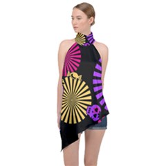 Seamless Halloween Day Of The Dead Halter Asymmetric Satin Top