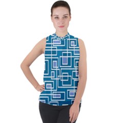 Geometric Rectangle Shape Linear Mock Neck Chiffon Sleeveless Top